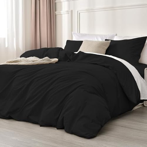 Luofanfei Baumwolle Bettwäsche Schwarz 200x200 Einfarbig Muster Renforce Baumwollbettwäsche Premium Uni Modern Weiche Bettbezuge und Kissenbeüge 80x80 cm mit Reißverschluss