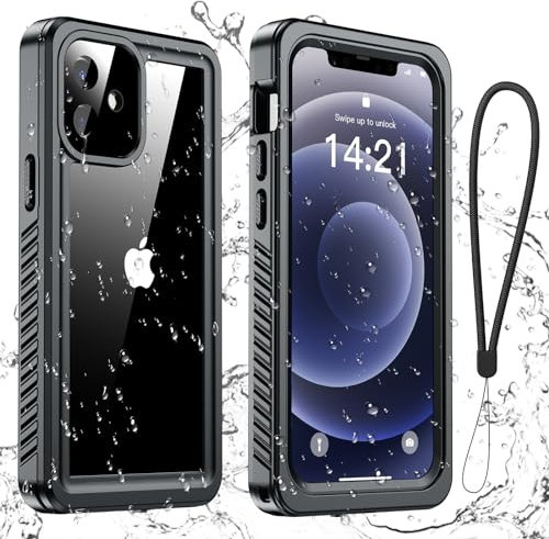 Aekyiwot Handyhülle für iPhone 12 Hülle, IP68 Wasserdicht Schutzhülle für iPhone 12 Hülle, 360 Grad Full Case für iPhone 12 Stoßfest Sturzfest, Schwarz