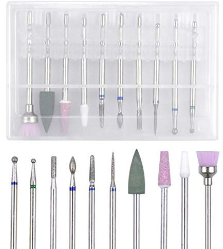 Nail Drill Bits Set,10pcs Electric Nail Drill Kit 3/32 Inch Professional Drill Bits for Nails Cuticle Remover for Acrylic Electric Manicure Pedicure Nail File Machine
