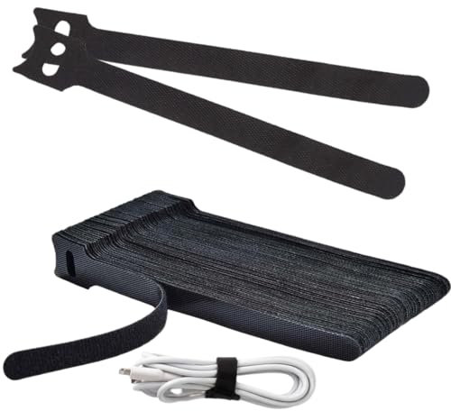 VODAFQS 50 Pièces Scratch Serre Cable Bande, Sangle Réutilisable Câble Management Facile à Couper pour Attacher Les Câbles, Attache Câble Collier de Câblage Noir,100mmx12mm