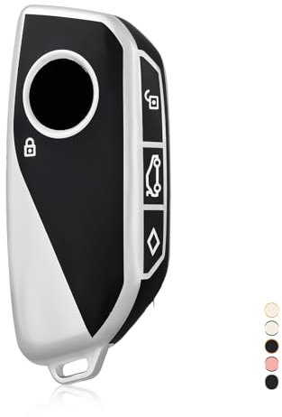 OFF WE GO Etui Cles Coque de Clé pour BMW X1 X4M X5 X6 X7 2er 3er 5er 7er iX/i4/i7 XM Protecteur Clé Voiture Couverture Clé Accessoire Voiture Clé à Télécommande Étui Coque, Noir Argent