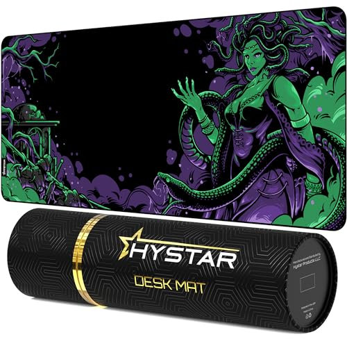Hystar® Tapis de souris de jeu étendu | XXL 91,4 x 40,6 cm | 5 mm d'épaisseur, surface imperméable, tissu polyester lisse et base en caoutchouc naturel | Méduse mythique