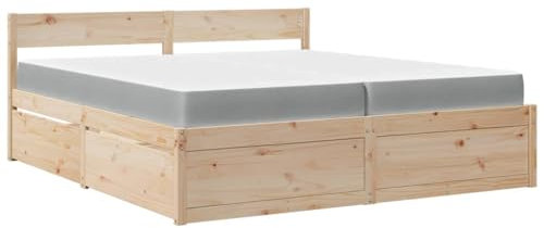 vidaXL Bett, Bettgestell mit Schubladen Taschenfederkernmatratze, Holzbett für Schlafzimmer, Doppelbett, 200x200cm Massivholz Kiefer