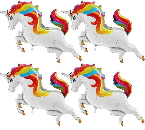 DazzJoy 4 Stück Einhorn Luftballons Geburtstag, XXL Luftballon Einhorn, Folienballon Einhorn Deko Kindergeburtstag, Einhorn Helium Ballon Tiere für Mädchen Junge Geburtstag Deko, Unicorn Birthday Deco