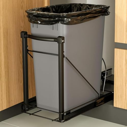 Chenthrall Poubelle noire réglable sous armoire, rail à fermeture douce, 35 litres, jusqu'à 56,7 kg