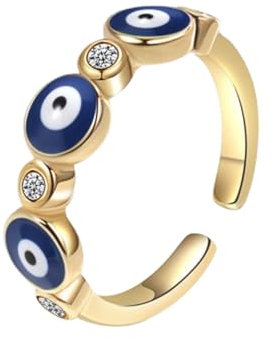 LAOYEFACAI Gold Offener Ringe für Damen Evil Eye Ringe Blauer Hamsa Böser Blick CZ Ringe aus Emaille Zierliche Türkisch-Griechische Bunte Augenringe