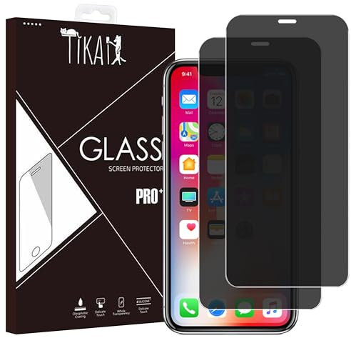 Tikai x2 Protection Écran Anti-Espion Couverture Complète pour iPhone X/Xs / 11 Pro 5,8 Pouces, Bord Noir Film Verre Trempé avec Kit d’Installation Facile, Compatible Coque, Lot de 2 Verres