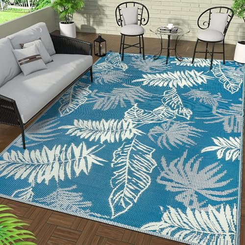 Falflor Tapis d'extérieur réversible imperméable et résistant aux UV pour patio, jardin, pique-nique, plage, 150 x 245 cm (multicolore)
