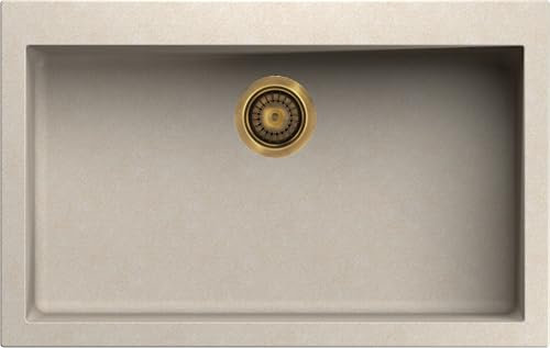 Lavello cucina Ettore Mix avena 1 vasca/vascone 79 x 50 cm piletta vecchio ottone Made in Italy