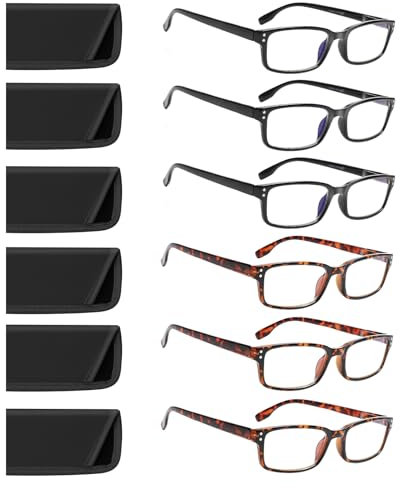 ZOECENT 6 Pack Lesebrille Herren Damen Blaulichtfilter Brille Federscharnier Computer Brillen Schwarz Lesebrillen (3schwarzer 3 schildpatt, 1.50, x)