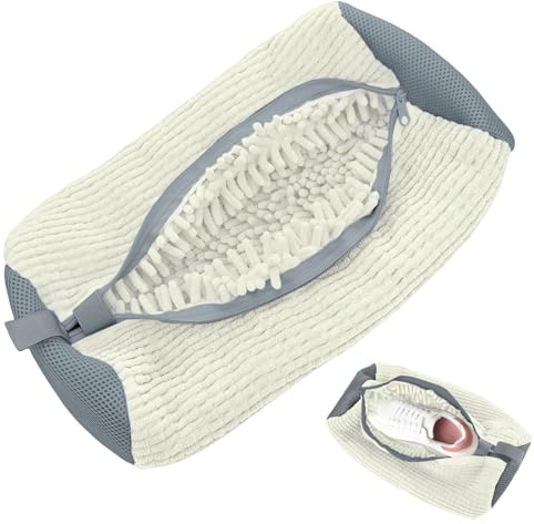 elook Shoe Washing Machine Bag, Reusable Trainer Sneaker Laundry Shoe Bag for Washing Machine, Shoe Cleaning Bag for All Shoe Types And Sizes - 39 x19 cm/White Grey