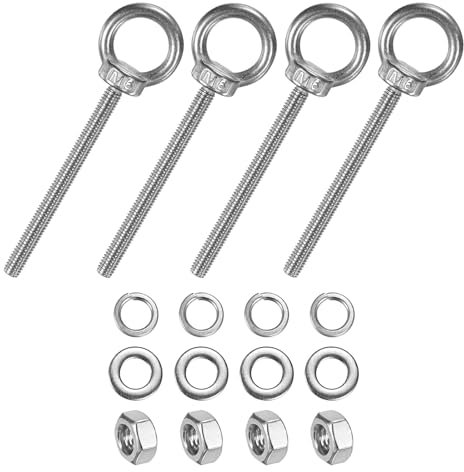 M METERXITY 4 Set Bulloni Ad Occhio In Acciaio Inox M6x80mm Con Dado E Rondella Filettatura Maschio Anello Bullone Ad Occhio Con Spalla Lunghezza 3.15 Pollici Per Sospensione/Fissaggio