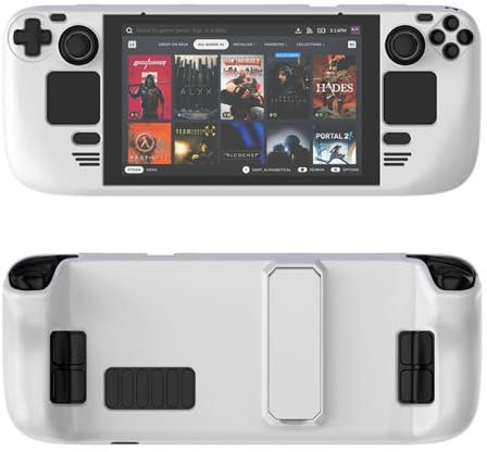 Weiche Schutzhülle für Steam Deck für Steam Deck OLED, Vollständiger Schutz Abdeckung Kratzfest Griffig Gehäuse mit Integriertem Kickstand (Weiß)