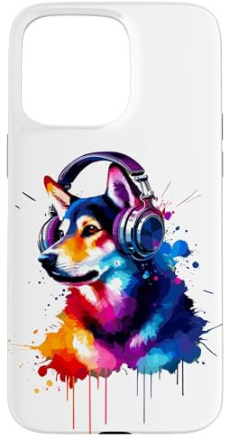Splash Art Headphones Canaan Dog Carcasa para iPhone 15 Pro Max