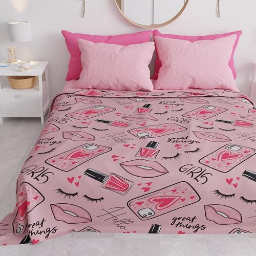 PETTI Artigiani Italiani - Telo Arredo Copridivano Copritutto in Microfibra 260x270 cm, Fantasia Lipstick Rosa | Multiuso per Divani, Copriletto e Copritavolo | Telo Protettivo Lavabile