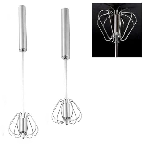 Whizzy Whisk - Multifunctional Egg Beater, Stainless Steel Semi - Automatic Whisk, Milk Frother, Hand Push Mixer for Whisking, Beating & Stirring (#Stainless Steel, 2PCS)