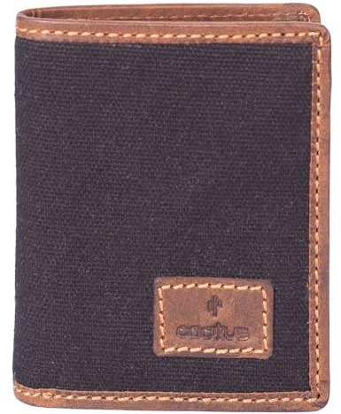 Mala Leather Canvas & Hunter Leather Note, Card & ID Holder – RFID Protected with 2 Note Sections, 6 Card Slots, 2 ID Windows – 10 x 10 x 2 cm Cactus (Black)