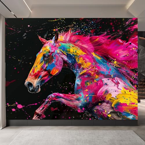 fototapete 3d effekt 400x280cm Farbe Pferd tapete kinderzimmer Leinwand Wandpanel mit 3D Druck, ohne Selbstkleber, für elegante Raumgestaltung EL-24-260