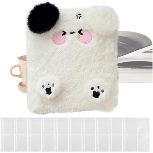 Huvqianu Soft Album for Korean Photocards, 4 Pockets A6 Card Protector Cute Plush Cartoon Design | Book Sleeves for Korean Photocard Fans | For Adult Fans