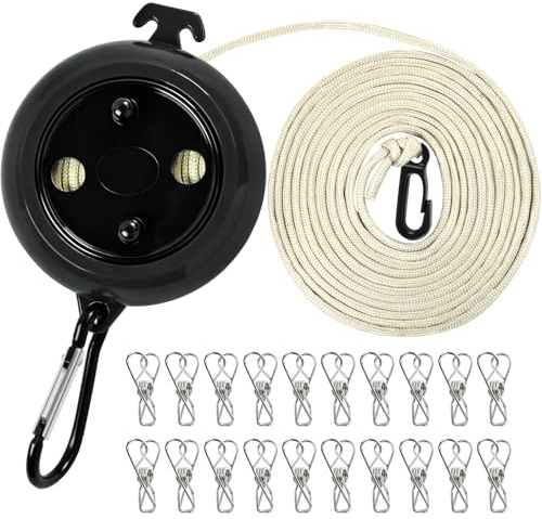 Cuerda Tendedero Exterior Retractil, 10m Cuerda de Tender Camping con 20 Pinzas para Ropa, Tendedero Portátil para Camping, Tendedero de Viaje Extensible para Viajar, Autocaravana, Lavadero, Balcón