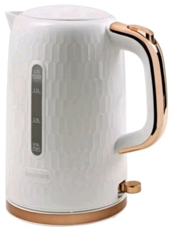 Goodmans Honeycomb Electric Kettle, White and Rose Gold, 1.7L, with 360° Rotation Base and Overheat Protection