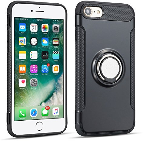 UEEBAI Case For iPhone 7 Plus,Ultra Slim Shockproof TPU+PC Case Anti-Scratch 360 Degree Rotatable Ring Kickstand Used As an In-car Phone Holder Stand Cover for iPhone 7 Plus/iPhone 8 Plus - Black