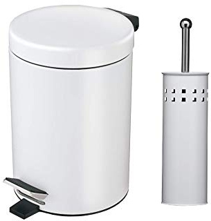 Optimal Products Stainless Steel Pedal Bin For Kitchen Bathroom Toilet Home Office Rubbish Paper Basket Tray Toilet Brush (White, 3 Litre Bin & Toilet Brush Set)