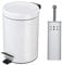 Optimal Products Stainless Steel Pedal Bin For Kitchen Bathroom Toilet Home Office Rubbish Paper Basket Tray Toilet Brush (White, 3 Litre Bin & Toilet Brush Set)