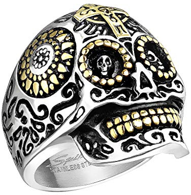 Mianova Herren Biker Ring Edelstahl Totenkopf Dia De Los Muertos