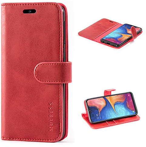 Mulbess Handyhülle für Samsung Galaxy A20e Hülle, Leder Flip Case Schutzhülle für Samsung Galaxy A20e Tasche, Wein Rot