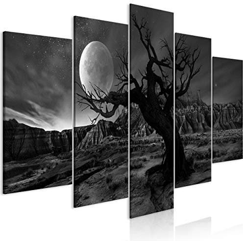 decomonkey Bilder Landschaft 225x112.5 cm 5 Teilig Leinwandbilder Bild auf Leinwand Wandbild Kunstdruck Wanddeko Wand Wohnzimmer Wanddekoration Deko Begre Baum Mond