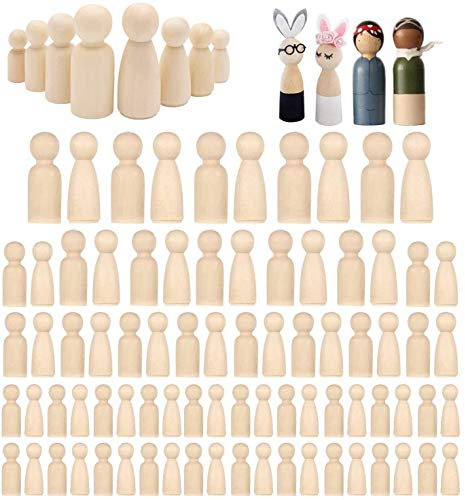 Woohome 80 Stück Figuren Holzfiguren, Holzfiguren Mädchen Dekoration Kleine Holzfiguren zum DIY Holzfiguren, Kinder Bastelprojekte, Malen, Spiele, 4 Größe