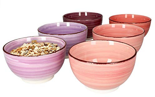 MamboCat 6er Müsli-Schalen-Set Lila I robuste Steingut-Schüsseln für 6 Personen I 6x Müsli-Schale mit modernem Strudel-Dekor in tollen Violett-Tönen I Müsli-Schüssel 600 ml 6 Stück