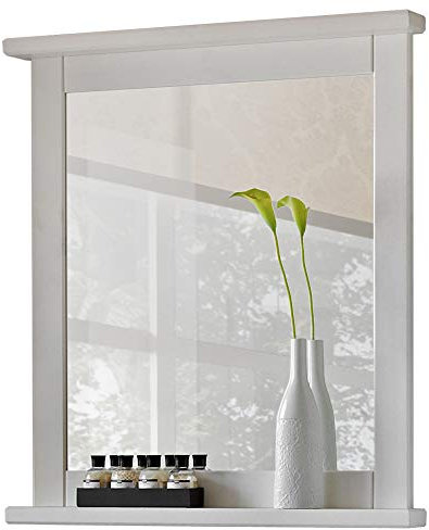 Lomadox Landhaus Badezimmermöbel Spiegel Massivholz Rahmen Kiefer weiß Gebleicht B/H/T: 70/65/8cm