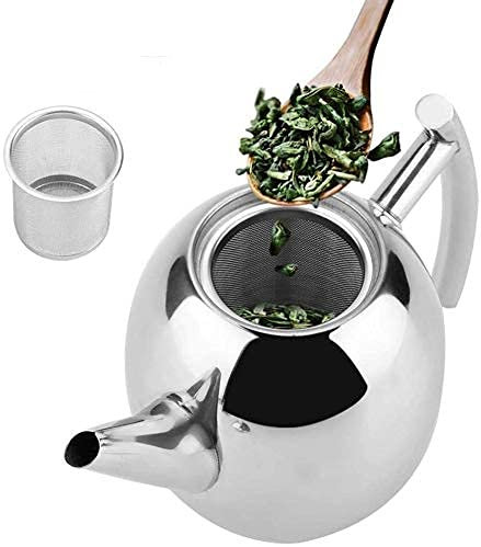 Teekanne Mit Siebeinsatz, 1 Liter Große Edelstahl Teekanne, Kanne + Metall- Siebeinsatz, Metall Teekanne Mit Sieb Teebereiter Für Alle Früchte Und Infusionstee, Spülmaschinenfest Teekanne