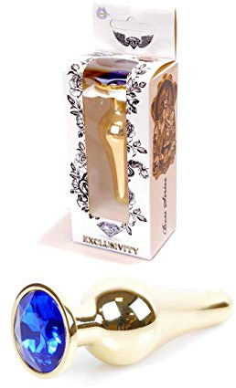 Bossoftoys - 64-00068 - Gold Butt Plug - Anal plug with dark blue stone - length 9,5 m - dia 3 cm - colour window box