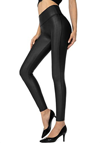 SANTINY - Pantalones de cuero sintético de 25.5''/27'' para mujer, leggings elásticos de cintura alta para mujer, Negro, Large