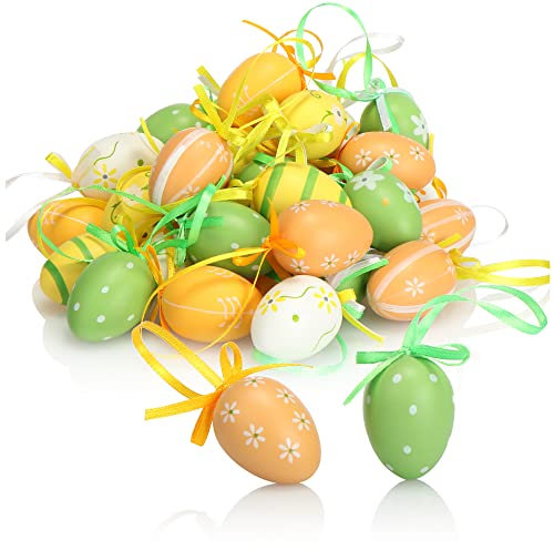 COM-FOUR® 36x Oeufs de Pâques à accrocher - Décorations de Pâques peintes à la Main dans de Superbes Couleurs - Oeufs de Pâques décoratifs avec de Beaux Motifs (Fleurs/Points - 01)
