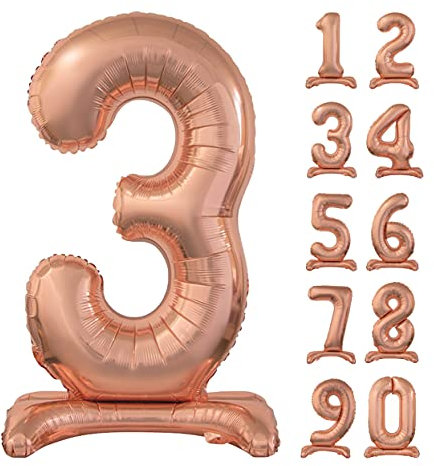 GoDan Beauty&Charm Riesige Luftballons Zahlen 0-9 zum Aufstellen auf dem Tisch 74 cm Folienballon Geburtstagsluftballons Zimmer und Raumdekoration beim Geburtstag Jubiläum Jahrestag (Zahl 3 Rosegold)