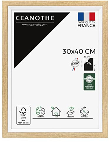 Ceanothe Cadre Photo 30x40 cm Brut et Blanc Convient au A4 Baguettes avec finition intérieure de la Collection Actual Verre acrylique Incassable Fabriqué en France
