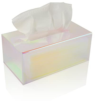 Taschentuchbox aus Acryl, transparent, für Taschentücher, Servietten, Trocknerblätter, perfekte Abdeckung für Badezimmer, Schreibtisch, Arbeitsplatte, Nachttisch (Rechteckig, Irisierend)