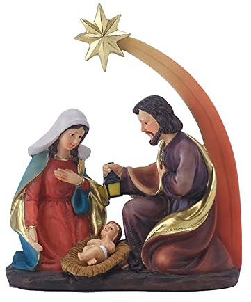 BYNYXI Weihnachtskrippe mit Figuren, Traditionelle Krippe Set Harz Krippe Nativity Scene Set Tischkrippe Display Ornament Weihnachtskrippe Komplett Krippe Figur Weihnachtsdekoration-12.3cmx6.6cmx15cm