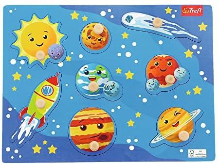 Trefl - Puzzle Cosmos, Wooden Toys - Holzspielzeug, Formpuzzle für Kleinkinder, Bio Naturholz, Safe Spielzeug für Jahre, Kinder 18 Monate