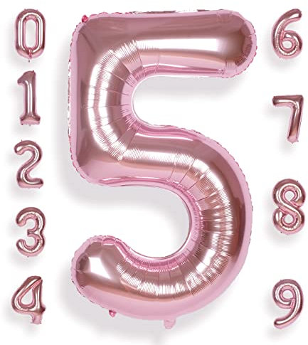 AULE Luftballon Zahl 5 Rosegold: XXL 101 cm Folienballon Geburtstag Rose Gold 5 Jahre Helium Ballon Roségold Kinder Junge Mädchen Zahlenballon für Babyparty Jubiläum Deko