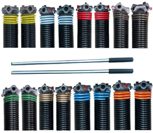 Paire de ressorts de torsion pour porte de garage de 5,1 cm avec barres d'enroulement antidérapantes, électrophorèse de précision, revêtement noir, durée de vie minium, 18 000 cycles (0,594 x 5,1 x