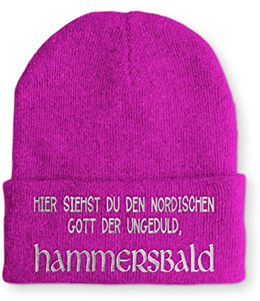 tshirtladen HAMMERSBALD Spruchmütze - Nordischer Gott mit Geduldsproblem | Witzige Beanie für Sie & Ihn | Idee für Ungeduldige | Farbe: Pink