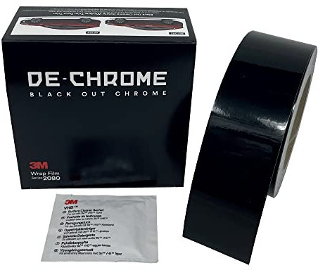 DE-CHROME | 3M Wrap Film Serie 2080-G12 (10m x 50mm, Glänzendes Schwarz), Autofolie für das Wrapping und zur Entfernung von Chromteilen an Autos, Motorrädern und Booten, Chrome Delete