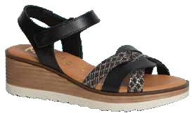 Genérico MARILA Cecilia Strappy Leather Sandals with Velcro Closure, Wedge, Fluffy Plant, Non-Slip, Black/White, 8.5 UK