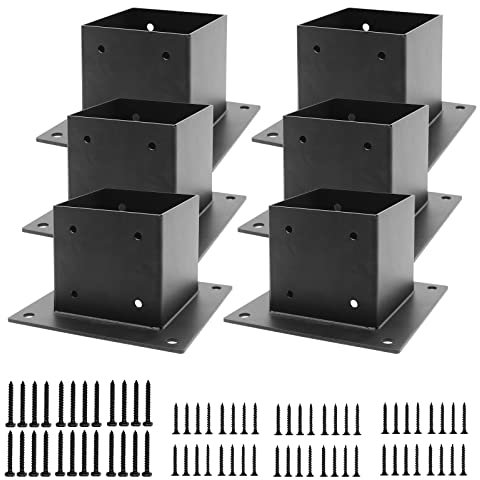AkiiGer 4x4 Deckpfostenbasis, 6 Stück Deckpfostenanker (Innengröße 9.1x9.1 cm), robuste Edelstahl-Pfostenhalterungen, für Deckgeländer, unterstützt Pergola-Veranda-Pfostenhalter