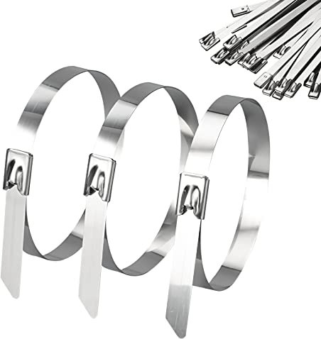 20 Stück Edelstahl Kabelbinder 500 * 7,9mm Silber Kabelbinder Metall Abnehmbar Stahl Kabelbinder mit Selbstsicherung für Auspuffaufwicklung, Kabelbündelung, Gartenpflege, Fester Zaun und Markise